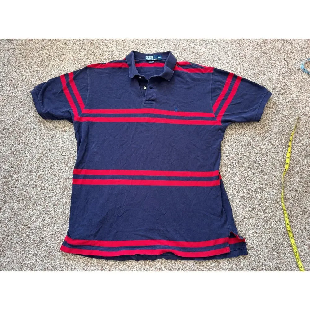 Polo Ralph Lauren Striped Polo Shirt Mens XXL Navy Blue Red Cotton Short Sleeve